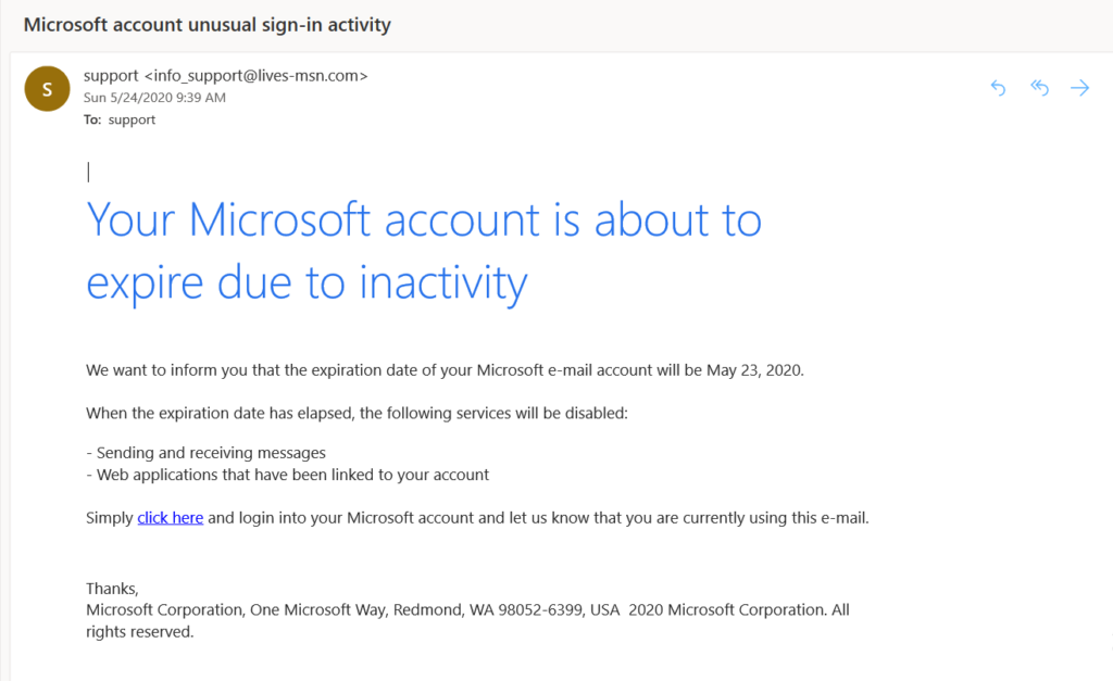 Microsoft Phishing Email